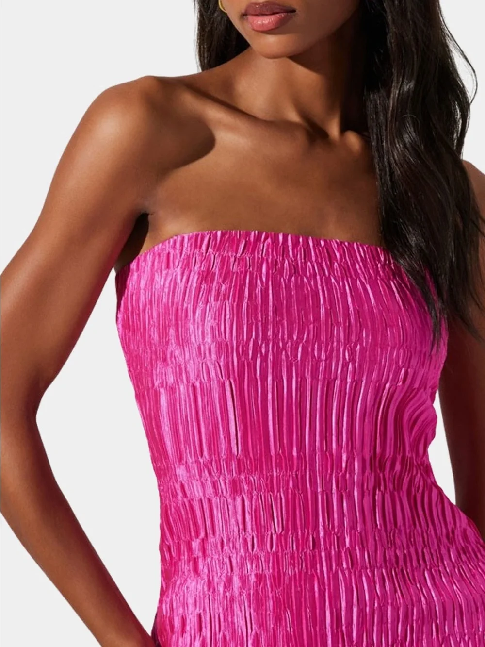 ASTR Strapless Fuchsia Textured Midi Dress - Picture 3 of 7